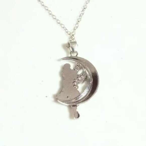 Tinkerbell Disney Moon Cubic Zirconia Studded Pendant Necklace New - Picture 4 of 5